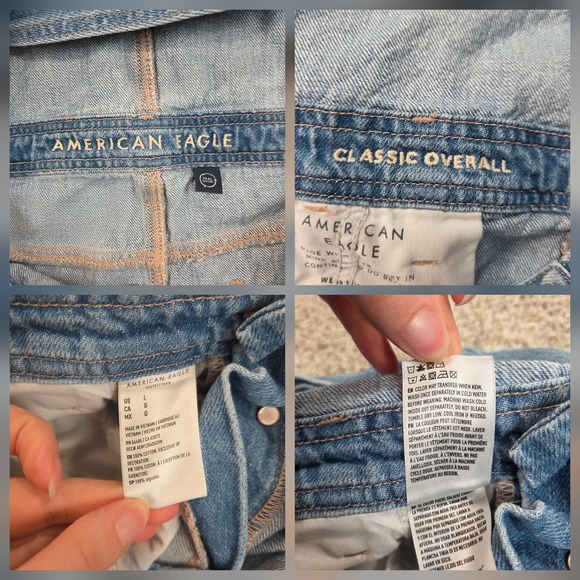American Eagle Denim Jean Overalls Bibs Womens L blue classic cotton country - Picture 4 of 7